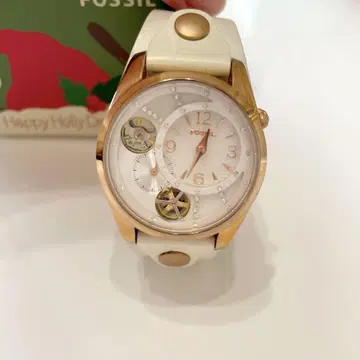 FOSSIL 세련된 화이트 벨트 & 핑크 골드 손목시계 ME-1063