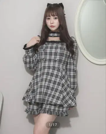 pium 크로스 초커 카드 도리 셋업 아이보리 체크