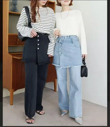 랩 데님 스커트 팬츠 세트 블랙
