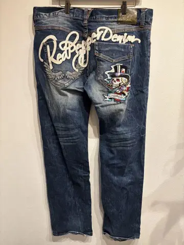 RED PEPPER Ed Hardy 스컬 자수 데님 팬츠