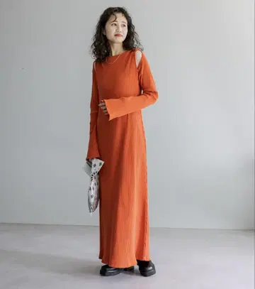 mystic 컷 아웃 리브 원피스 오렌지