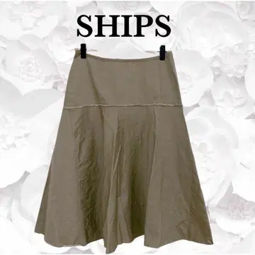 SHIPS '쉽스' 스커트 일본제 [F] 카키 플레어 코튼 미모레