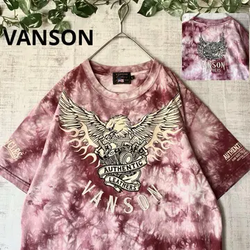 VANSON 반스 반팔 티셔츠 타이다이 양면 로고 자수 이글 바이커 L