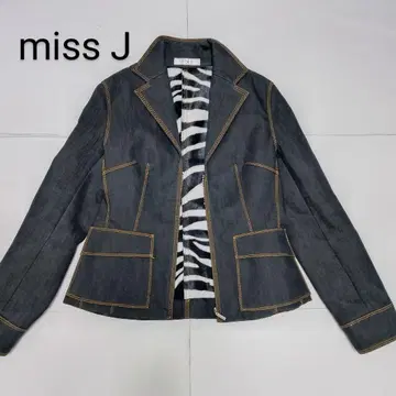 miss J 미스 제이 다크 데님 자켓 제브라 패턴 안감 테일러드 M