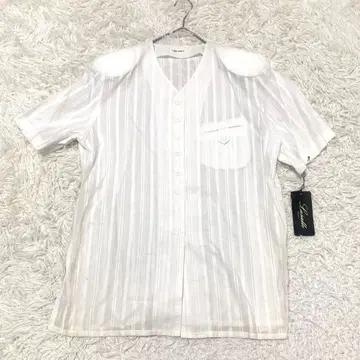 새상품 LAPONEY 반팔 셔츠 앞면 버튼 비침 화이트 화이트 컬러 L