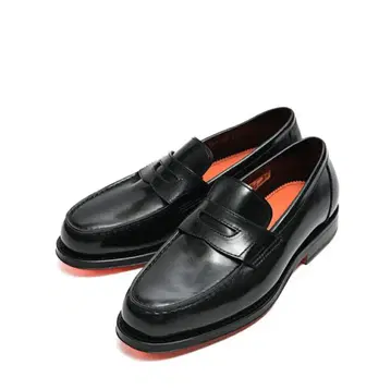 Santoni 페니 로퍼 앤티크 가죽 구 오렌지 인솔