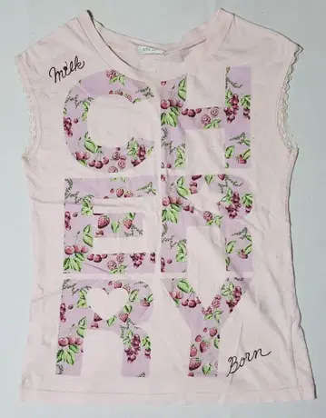 MILK 체리 체리 패턴 핑크 슬리브리스 티셔츠