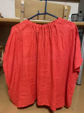 오넷 새상품급 린넨 100 넥 셔링 블라우스 멋진 오렌지 컬러