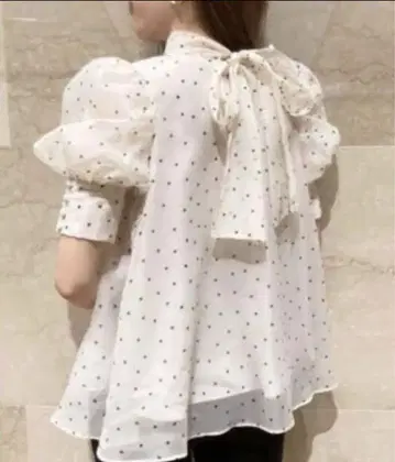 하프 슬리브 오간자 블라우스 오간자 시스루 블라우스 도트