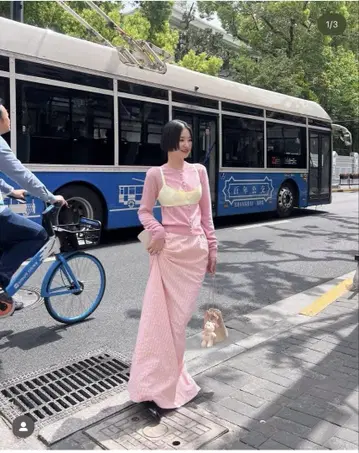 sinoon stripe maxi skirt pink 시눈 신상 25