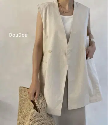 DouDou 두두 린넨 혼방 베스트 하프 길이의 베스트 내추럴 M