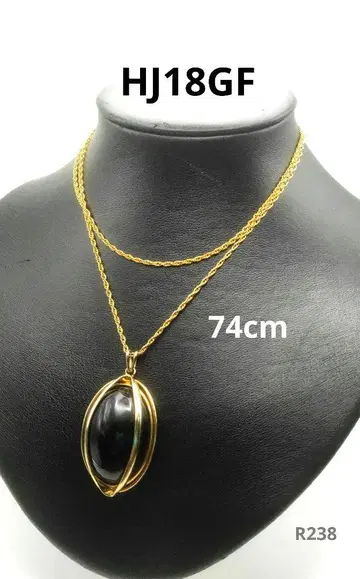 큰 스톤 조각이 장식된 스모키 쿼츠 목걸이 HJ18GF -74cm
