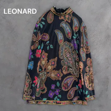 LEONARD 레오나르 하이넥 페이즐리 무늬 실크 상의 튜닉