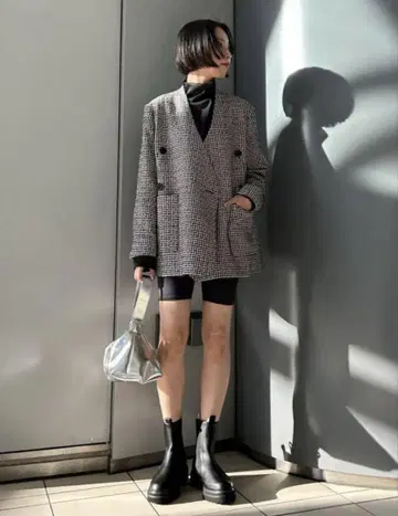 emmi atelier 에미 노카라 더블 자켓 코트 MIX 거의 새상품