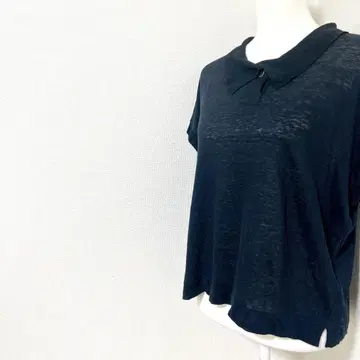 마가렛 호웰 린넨 100% 카라 부착 썸머 니트 티셔츠 네이비