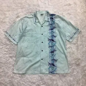 카리유시 의류 만타 패턴 오키나와 관광 고급스러운 반팔 고급 알로하 셔츠