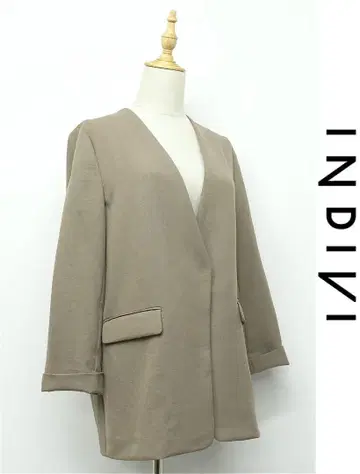 K423/새상품급 INDIVI 노카라 자켓 38 M 카키 브라운