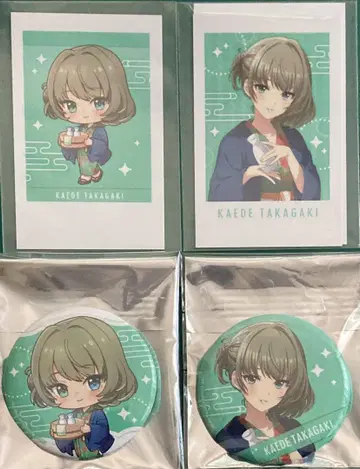 데레마스 RAKU CAFE 이케부쿠로 타카가키 카에데 캔뱃지 폴라로이드