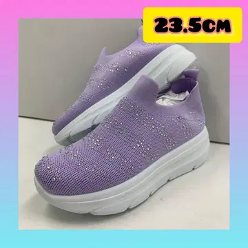 23.5cm 여성용 새상품 통굽 스톤 장식 슬립온 스니커즈 보라색