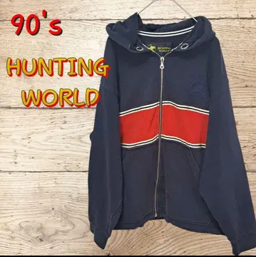 90's 헌팅 월드 남성용 풀 집업 후드티 이탈리아제