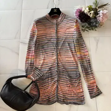 MISSONI 보더 카라 부착 긴팔 니트 핑크 블랙