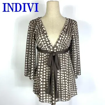 INDIVI 인디비 도트 긴팔 디자인 상의 브라운 38 C9892