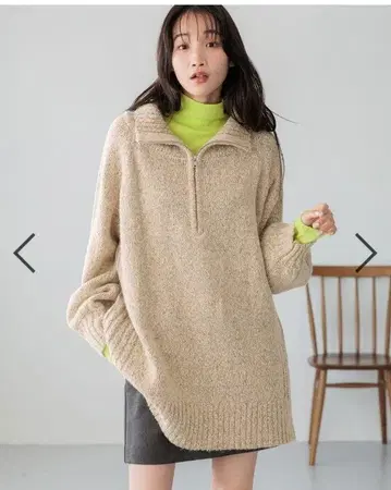 로리즈 팜 하프 지퍼 믹스 니트 미니 원피스 니트 원피스