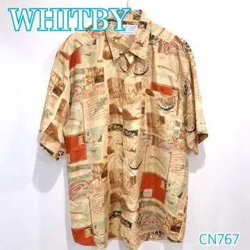 WHITBY 빈티지 고급 고급 실크 올 패턴 반팔 셔츠
