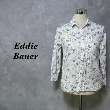 Eddie Bauer 셔츠 꽃무늬 턱 화이트 블루 XS 3802