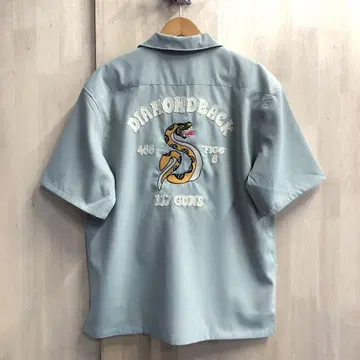 ALCARZA 볼링 셔츠 체인 스티치 자수 민트 그린 XL