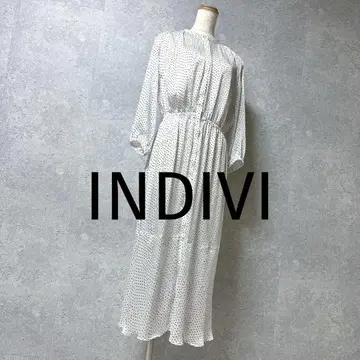 INDIVI 인디비 원피스 엄마 도트 쉬폰 롱 스커트