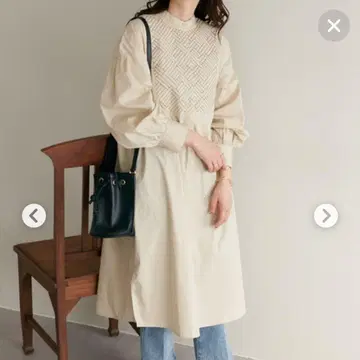 베이지 자수 롱 원피스