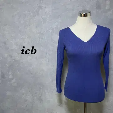 icb 썸머 니트 V넥 타이트 스트레치 블루 그레이 S 3807