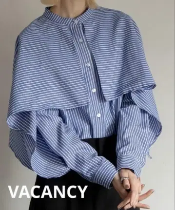 새상품급 VACANCY 카라 부착 플레어 블라우스 블루