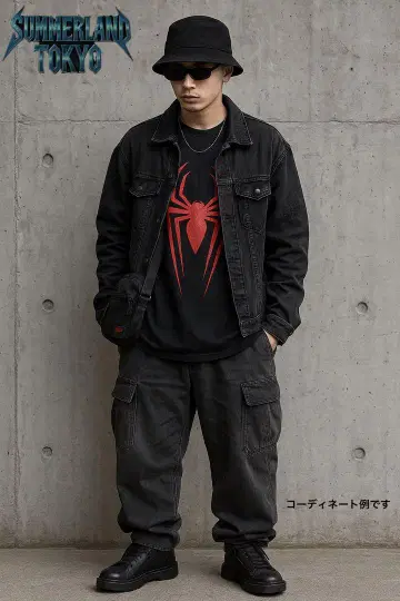 MARVEL 스파이더맨 티셔츠 2XL 마일즈 모랄레스 블랙