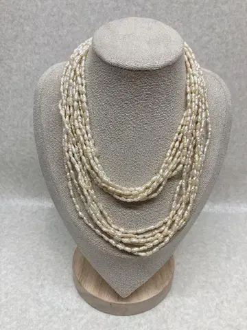 레어 천연 진주 겨자 펄 양귀비 펄 7연 롱 목걸이 약 80cm