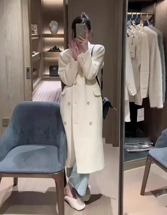 202. Stylenanda Double Button Wool Long Coat Ivory/L