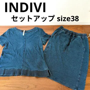 INDIVI 인디고 네이비 나염 셋업 반팔 스커트 얇은 소재 맨투맨