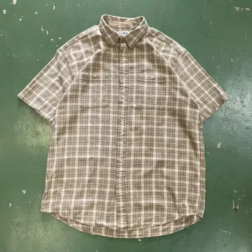90s L.L.Bean 시어서커 반팔 체크 셔츠