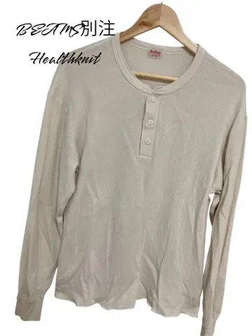 BEAMS 별주 Healthknit 헨리넥 긴팔 티셔츠 L 베이지