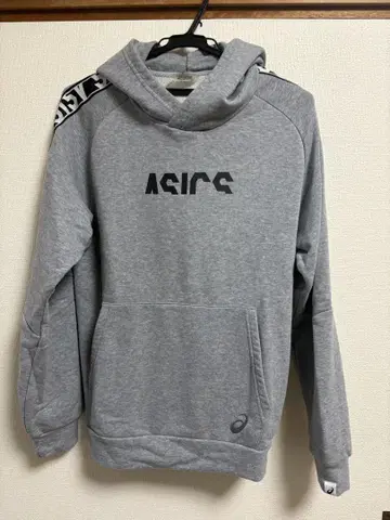ASICS 그레이 후드티 후드 부착
