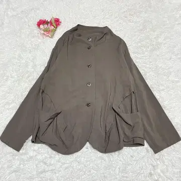 새상품급 자켓 노카라 자켓 변형 얇은 소재 브라운 레이온 40 L