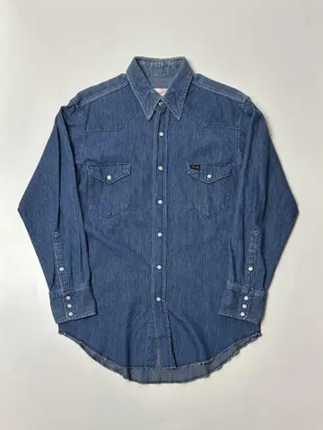 70's Wrangler 데님 웨스턴 셔츠 블루 화이트 택 USA제