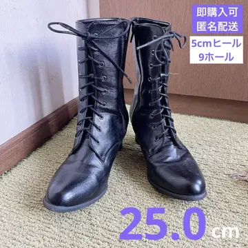 블랙 레이스업 부츠 미들 힐 사이드 지퍼 [익명 배송]