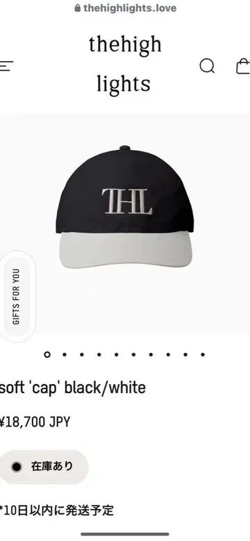 하이라이트 THL 로고 야구 모자 블랙/화이트