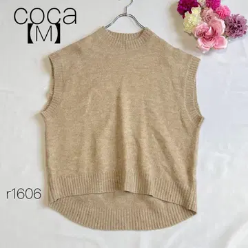코카 야크풍 하이넥 니트 베스트 베이지 레이어드 둥근넥 심플 [M]