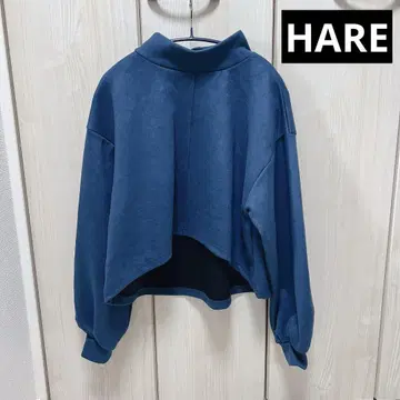 HARE 블루 프리 사이즈 크롭 맨투맨 스웨이드
