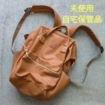 미사용품 아네로 백팩 카멜 인조 가죽 anello