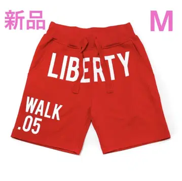 LIBERTY WALK 하의 하프 팬츠 레드 프린트 로고