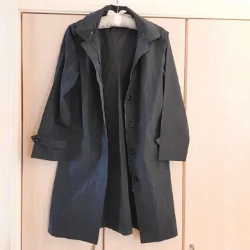 ESCOMUL 여성용 네이비 후드 부착 레인코트 토트백 포함
